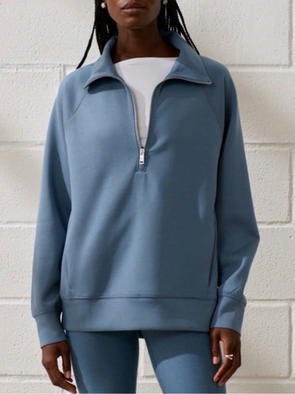 YPB Abercrombie & Fitch Neo Knit Half Zip Dusty Blue Oversized Sweatshirt XS
